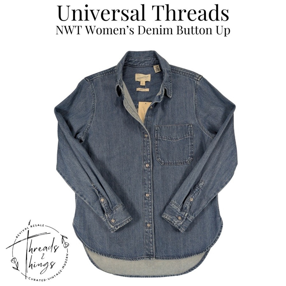 NWT Universal Threads Denim Button Up Shirt Women XS Blue Jean Fair Trade Casual